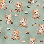 Chat sushi kawai fond vert