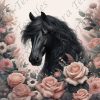 Cheval noir et rose
