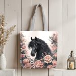 Cheval noir et rose