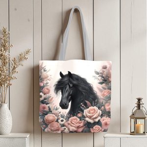 Cheval noir et rose