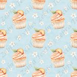 Cupcake aux pêches fond bleu