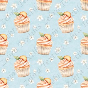 Cupcake aux pêches fond bleu