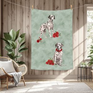 Dalmatien et fleur rouge fond vert