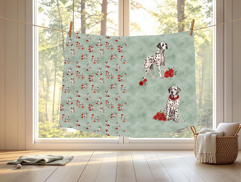 Dalmatien et fleur rouge fond vert