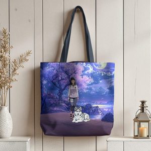 Fille et Husky à la pleine lune
