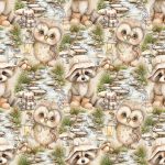 Hibou et raton à la rivière fond beige