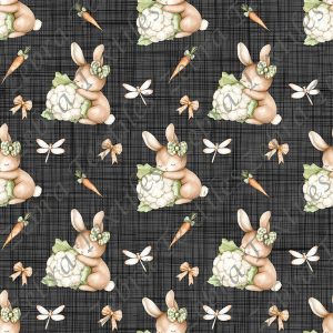 Lapin et chou-fleur fond lin