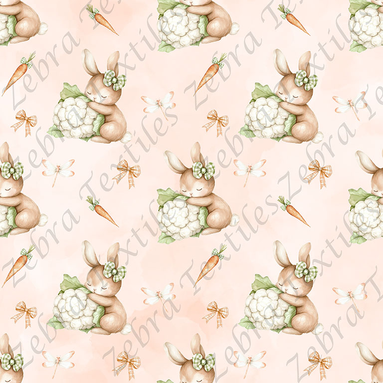 Lapin et chou-fleur fond rose