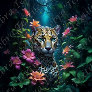 Léopard dans la jungle floral
