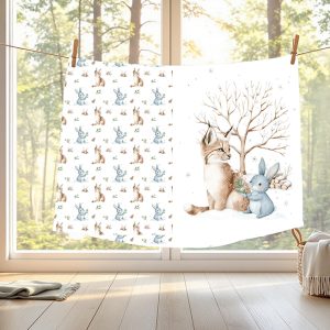 Lynx et lapin en hiver fond blanc
