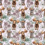 Orignal et loup floral mauve fond mauve