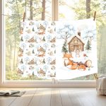 Renard et souris en hiver fond blanc