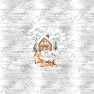Renard et souris en hiver fond gris