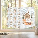 Renard et souris en hiver fond gris