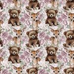 Bambi et ourson floral mauve fond mauve