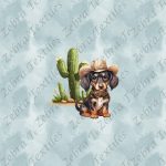 Teckel cowboy fond bleu