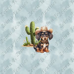 Teckel cowboy fond bleu