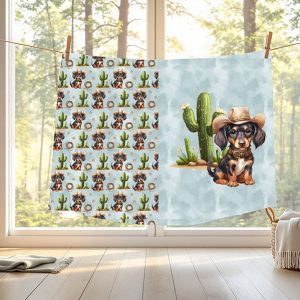 Teckel cowboy fond bleu