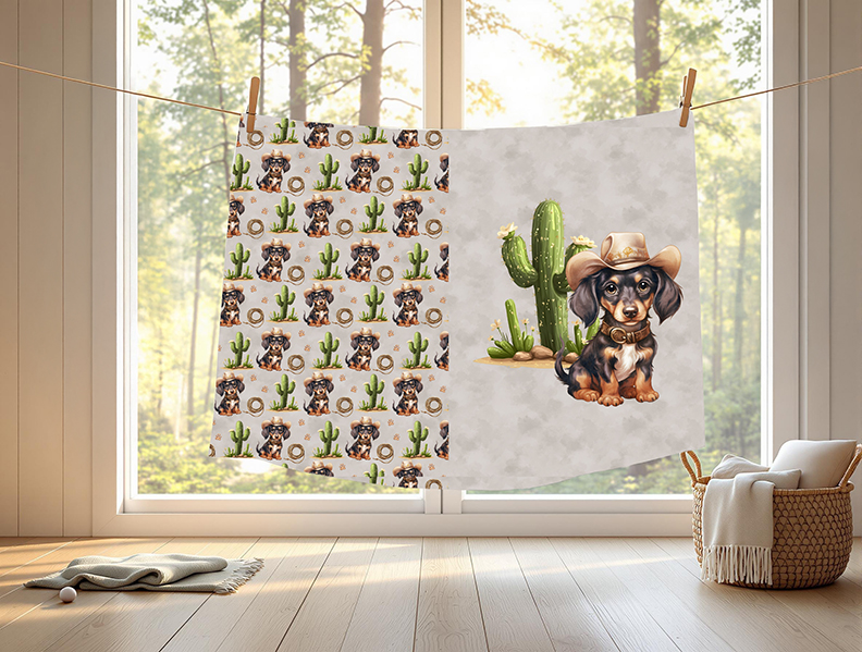 Teckel cowboy fond taupe