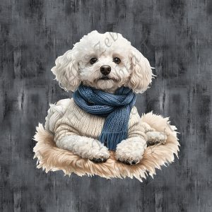 Caniche blanc fond gris