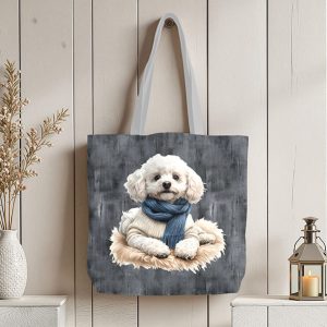 Caniche blanc fond gris