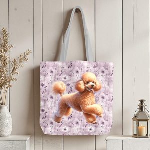 Caniche caramel fond fleur mauve