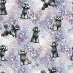 Caniche gris fond floral mauve