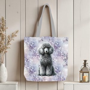 Caniche gris fond floral mauve