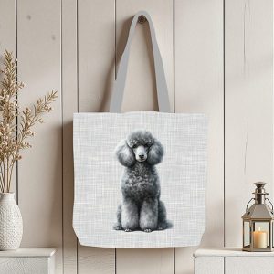 Caniche gris fond lin gris
