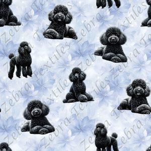 Caniche noir fond floral