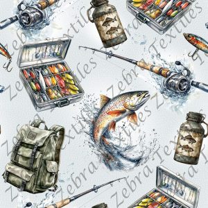 Canne à pêche et poisson fond gris