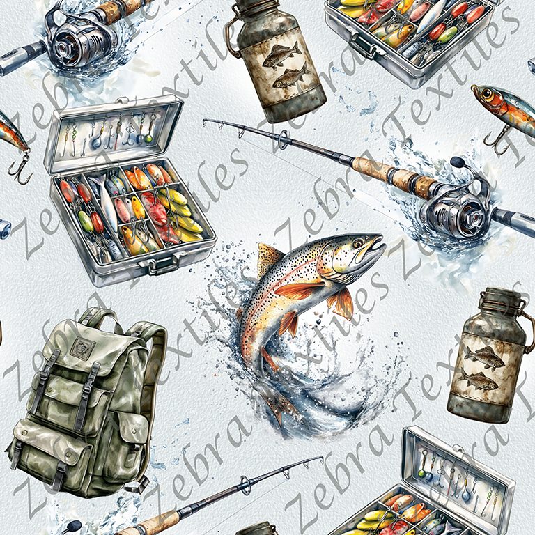 Canne à pêche et poisson fond gris