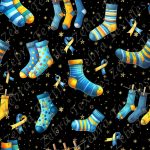 Chaussette jaune et bleue fond étoile or