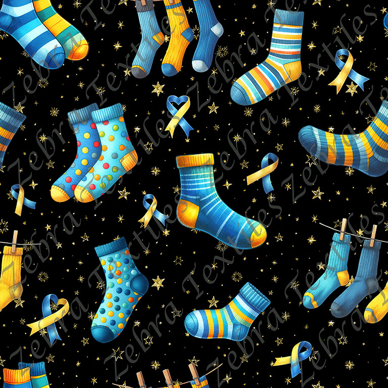 Chaussette jaune et bleue fond étoile or