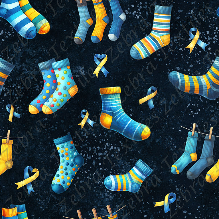 Chaussette jaune et bleue fond marine