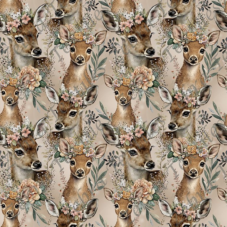 Chevreuil floral fond taupe