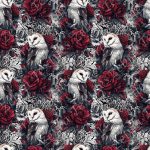 Chouette floral rouge fond gris