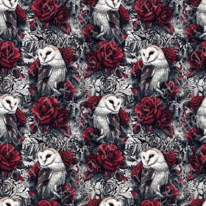 Chouette floral rouge fond gris