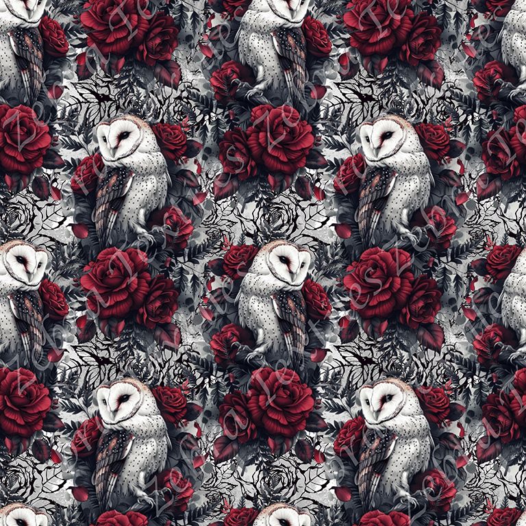 Chouette floral rouge fond gris