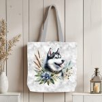 Husky fleur bleue fond gris