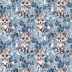 Loup feuillage bleu fond bleu