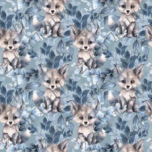 Loup feuillage bleu fond bleu