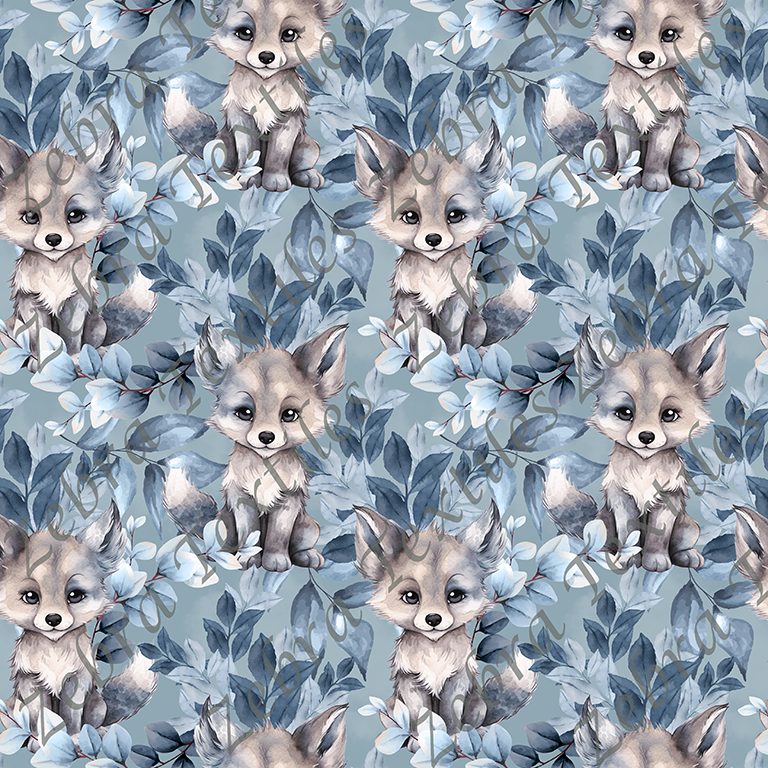Loup feuillage bleu fond bleu