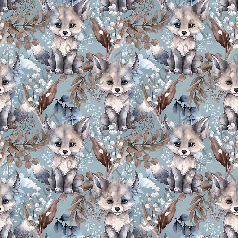 Loup floral fond bleu