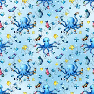 Pieuvre chaussette fond bleu