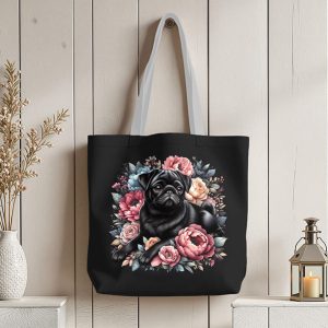 Pug noir pivoine Panneau sac * Exclusif *