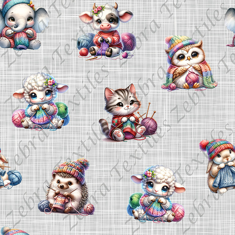 Animaux tricot fond lin
