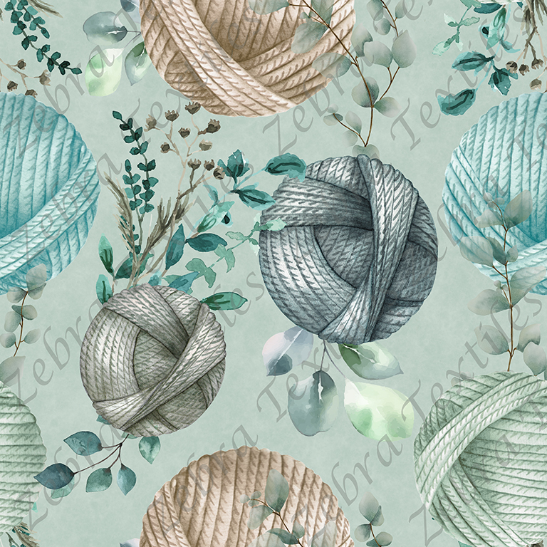 Balle de laine eucalyptus fond sarcelle