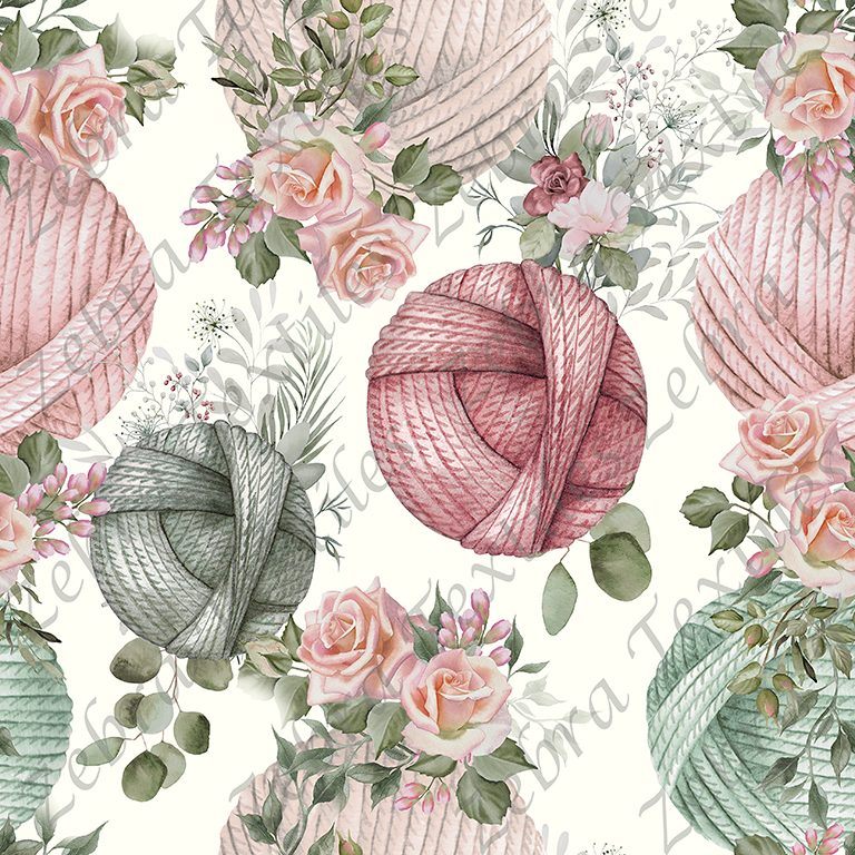 Balle de laine floral fond crème