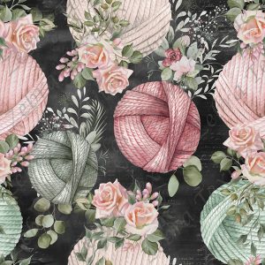 Balle de laine floral fond noir